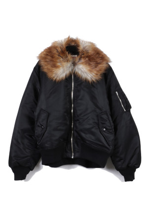 Embroidered Fur Collar Flight Jacket - BLACK (G17BL026)