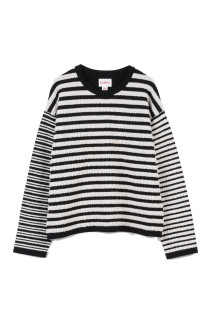 Horizontal Multi-Stripe Boucl_ Knit - BLACK (G17PO081)