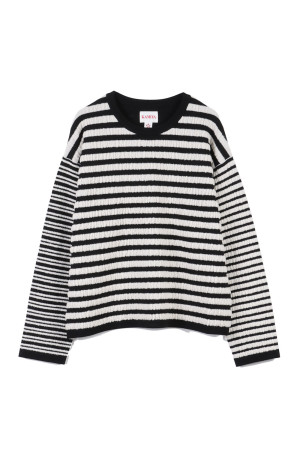 Horizontal Multi-Stripe Boucl_ Knit - BLACK (G17PO081)