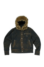 TC TWO TONE WASHED FUR HOODED JACKET - RUST BLACK (TC26JK3603)
