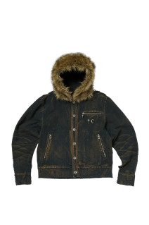 TC TWO TONE WASHED FUR HOODED JACKET - RUST BLACK (TC26JK3603)