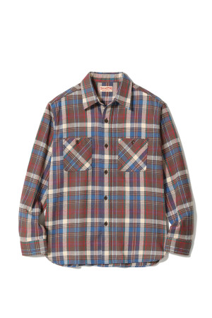 TWLILL CHECK L/S WORK SHIRTS / BROWN (SC29780)