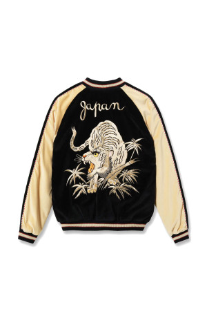 Velveteen (Two-tone) × Acetate Souvenir Jacket “WHITE TIGER” × “GOLD DRAGON” / 119) BLACK (TT15975-119)
