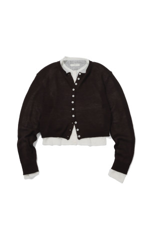 Layered Crewneck Cardigan -BROWN (62620531)