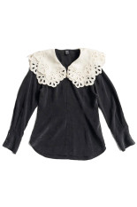 Embroidery Scallop Collar Blouse -BLACK(31262316108)