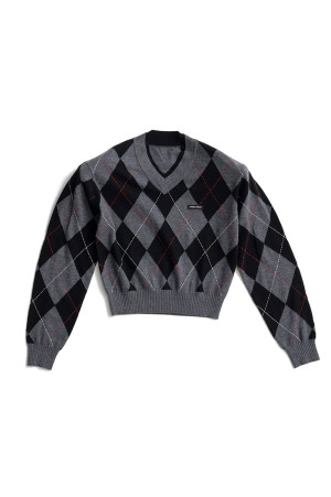 Argyle Power Shoulder Knit -BLACK(31262365601)