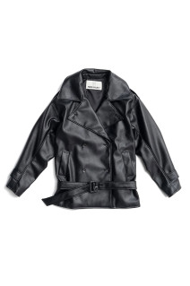 Boxy Middle Leather Trench Coat -BLACK(31262166402)